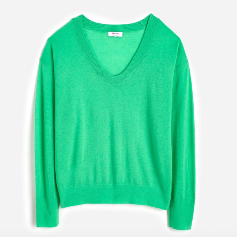 NEW Madewell 100% Cashmere U-Neck Pullover Sweater XS Bright Lime